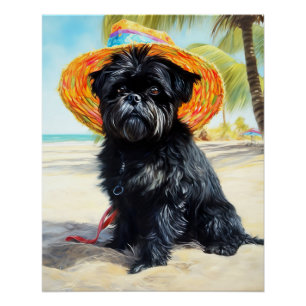 Affenpinscher on Beach, summer gift for dog lovers Poster