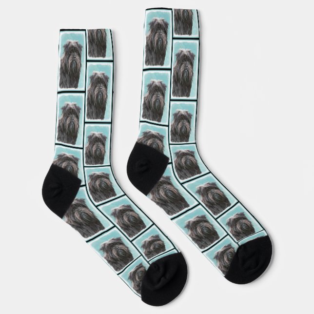 Affenpinscher Painting Black and Silver Dog Art Socks (Right)