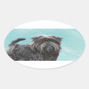 Affenpinscher Painting - Cute Original Dog Art Oval Sticker
