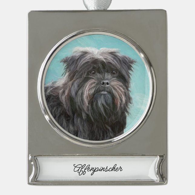 Affenpinscher Painting - Cute Original Dog Art Silver Plated Banner Ornament (Front)