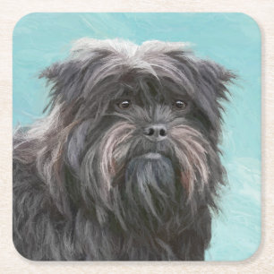Affenpinscher Painting - Cute Original Dog Art Square Paper Coaster