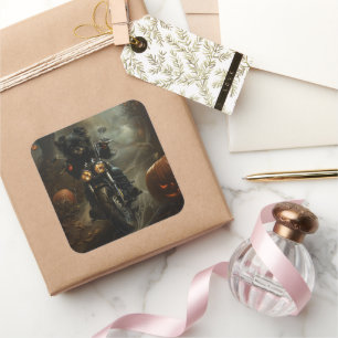 Affenpinscher Riding Motorcycle Halloween Scary Square Sticker