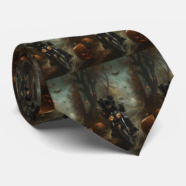 Affenpinscher Riding Motorcycle Halloween Scary  Tie (Rolled)