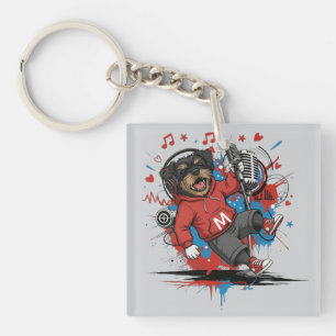 Affenpinscher Rock Star Singer Musical Podcast Art Key Ring