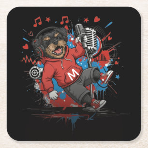 Affenpinscher Rock Star Singer Musical Podcast Art Square Paper Coaster