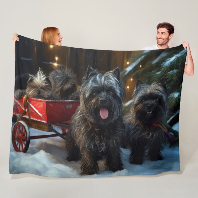 Affenpinscher Snowy Sleigh Ride Christmas Decor Fleece Blanket (In Situ)