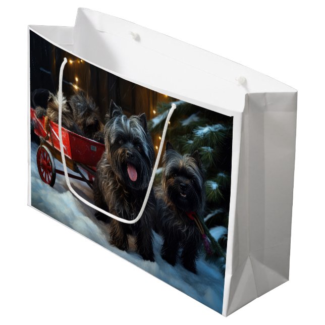 Affenpinscher Snowy Sleigh Ride Christmas Decor Large Gift Bag (Front Angled)