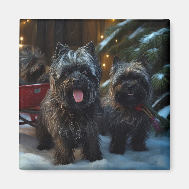 Affenpinscher Snowy Sleigh Ride Christmas Decor Magnet (Front)