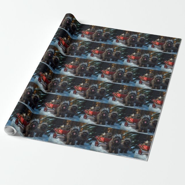 Affenpinscher Snowy Sleigh Ride Christmas Decor Wrapping Paper (Unrolled)