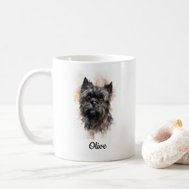 Affenpinscher Watercolor Art Customised Coffee Mug (With Donut)