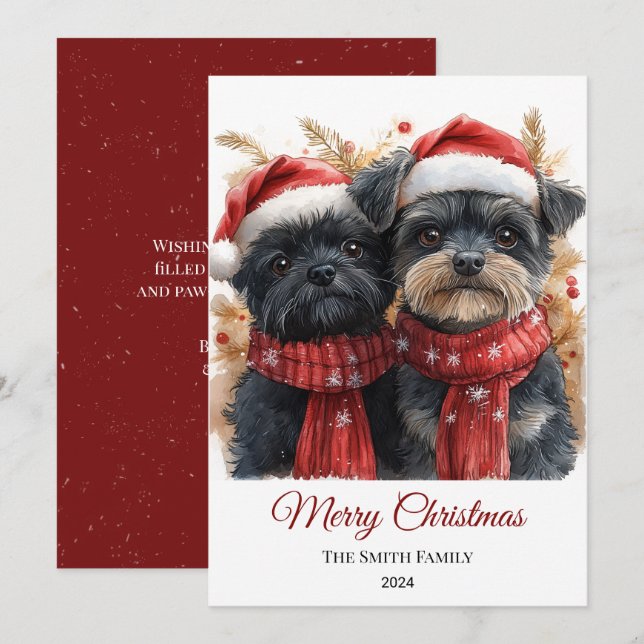 Affenpinscher Watercolor Christmas Minimal Holiday Card (Front/Back)