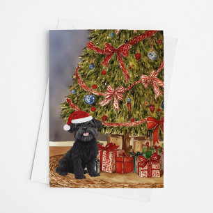 Affenpinscher Watercolor Under the Christmas Tree Card