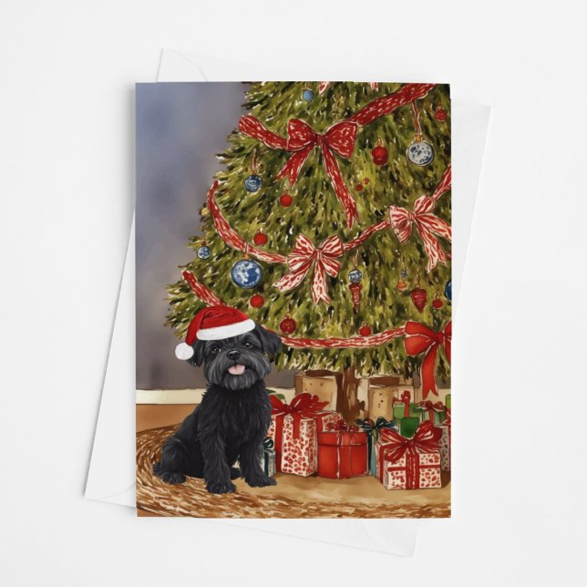 Affenpinscher Watercolor Under the Christmas Tree Card (Creator Uploaded)