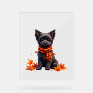 Affenpinscher With Heart Made Of Autumn Leaves Acrylic Sign