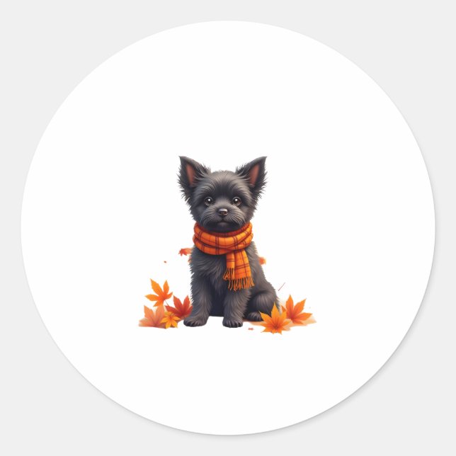 Affenpinscher With Heart Made Of Autumn Leaves Classic Round Sticker (Front)