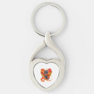 Affenpinscher With Heart Made Of Autumn Leaves Key Ring