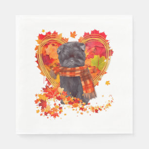 Affenpinscher With Heart Made Of Autumn Leaves Napkin