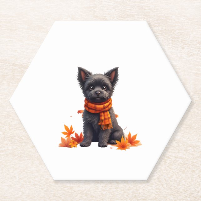 Affenpinscher With Heart Made Of Autumn Leaves Paper Coaster (Front)