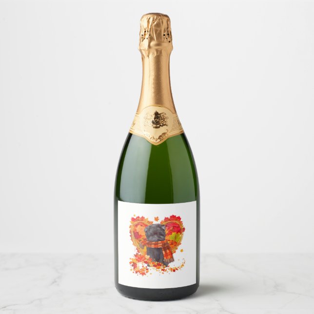 Affenpinscher With Heart Made Of Autumn Leaves Sparkling Wine Label (Front)