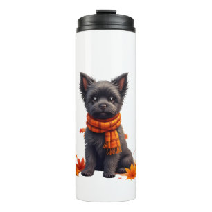 Affenpinscher With Heart Made Of Autumn Leaves Thermal Tumbler