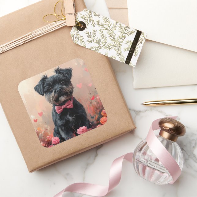 Affenpinscher with Roses - Valentine's Day Square Sticker (Gifting)