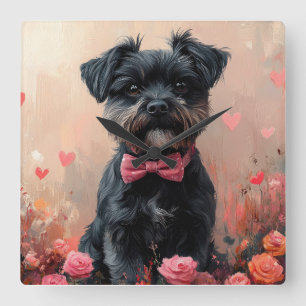 Affenpinscher with Roses - Valentine's Day Square Wall Clock