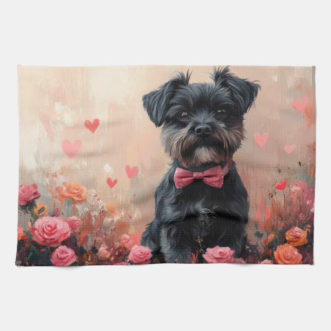 Affenpinscher with Roses - Valentine's Day Tea Towel (Horizontal)