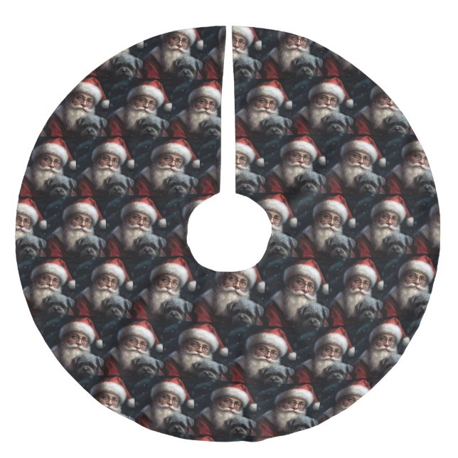 Affenpinscher with Santa Claus Festive Christmas Brushed Polyester Tree Skirt (Front)
