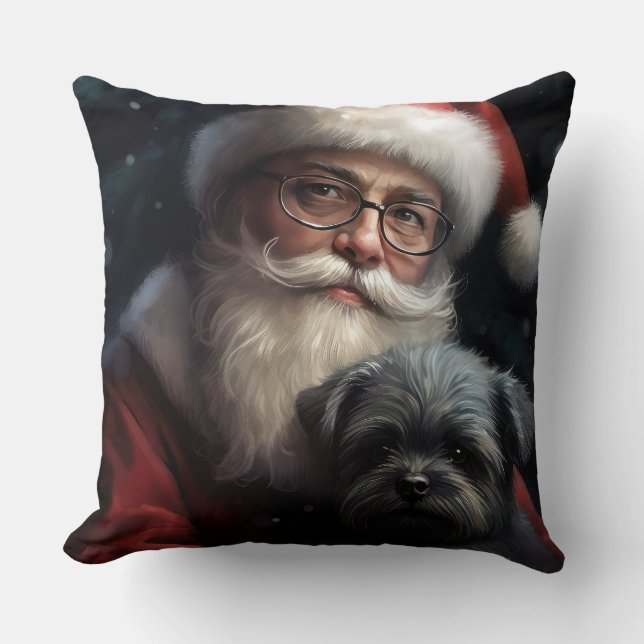 Affenpinscher with Santa Claus Festive Christmas Cushion (Front)