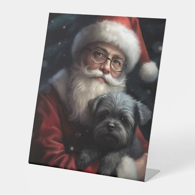 Affenpinscher with Santa Claus Festive Christmas Pedestal Sign (Front)