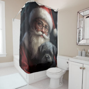 Affenpinscher with Santa Claus Festive Christmas Shower Curtain