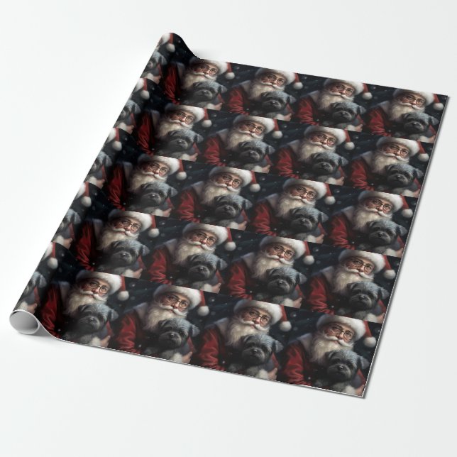 Affenpinscher with Santa Claus Festive Christmas Wrapping Paper (Unrolled)