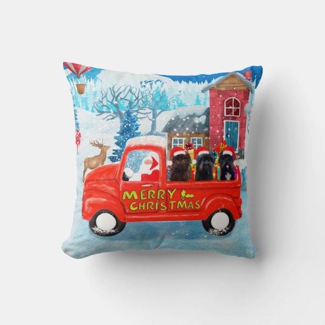 Affenpinschers Dog in Christmas Delivery Truck  Cushion (Front)