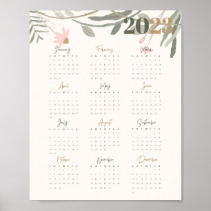 Affiche Calendrier 2023 FLORAL PASTEL - ANGLAIS Poster