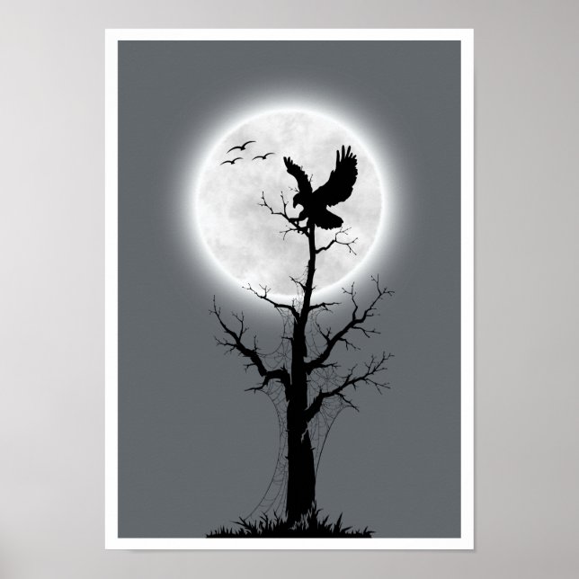 Affiche Landscape moon, tree & eagle wall art (Front)
