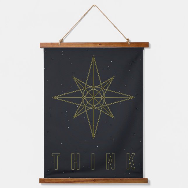 Affirmation poster of yellow origami star to think hanging tapestry (Front)
