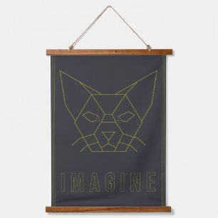 Affirmation poster with origami yellow cat hanging tapestry