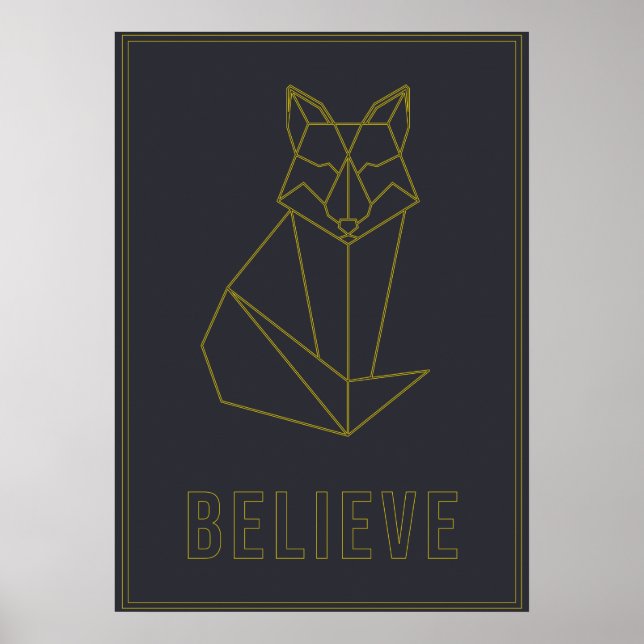Affirmation poster yellow origami fox believe (Front)