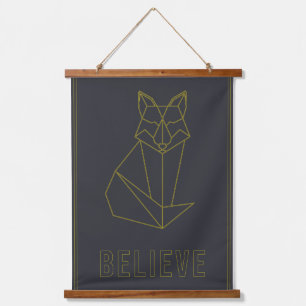 Affirmation poster yellow origami fox believe hanging tapestry