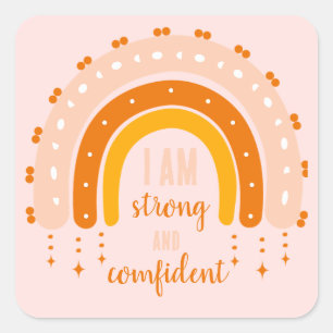 AFFIRMATION QUOTE PINK RETRO STYLE RAINBOW BOHO  SQUARE STICKER