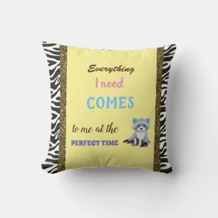 Affirmation, raccoon, golden lines cushion