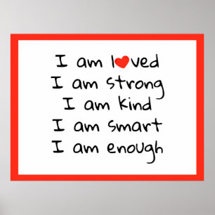 Affirmations Heart Typography Red Black Poster