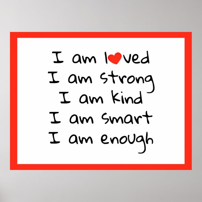 Affirmations Heart Typography Red Black Poster (Front)