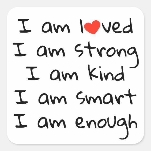 Affirmations Heart Typography Red Black Square Sticker (Front)