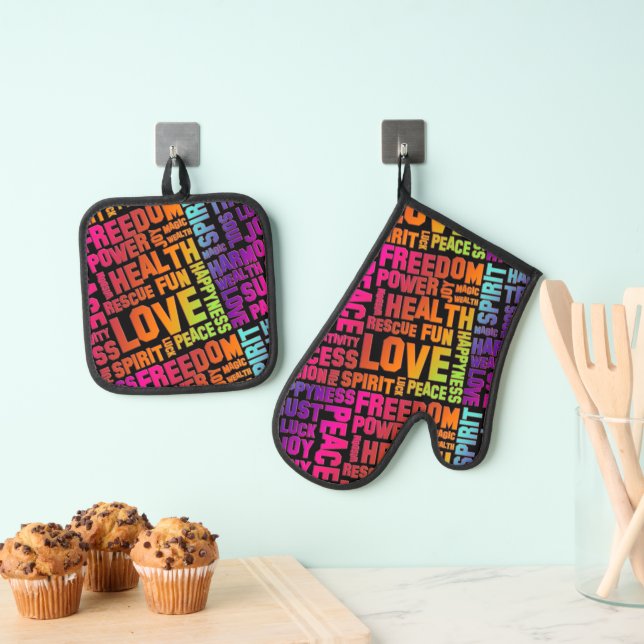 Affirmations of Life - positive words 3a Oven Mitt & Pot Holder Set (Insitu(Hanging))