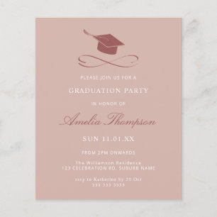 Affordable Chic Pink Grad Cap Celebration Invite