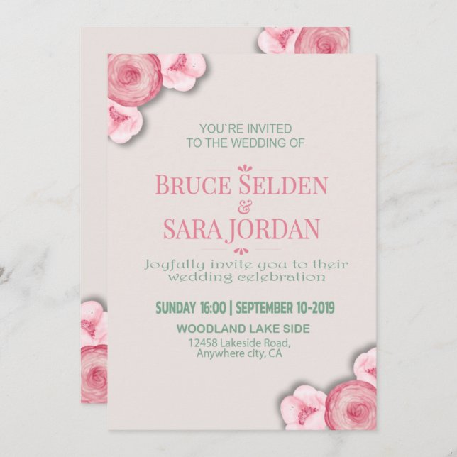 Affordable Floral Wedding Message Invitation (Front/Back)