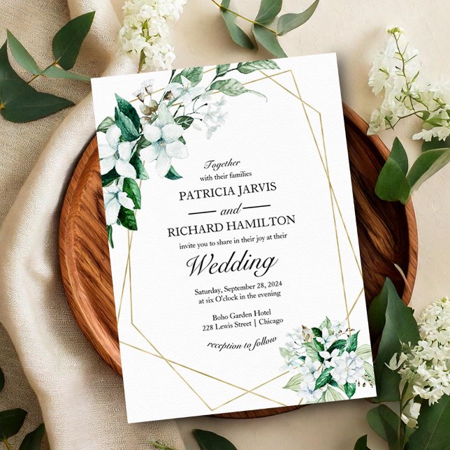 Affordable Geometric Greenery Wedding Invitations (Creator Uploaded)