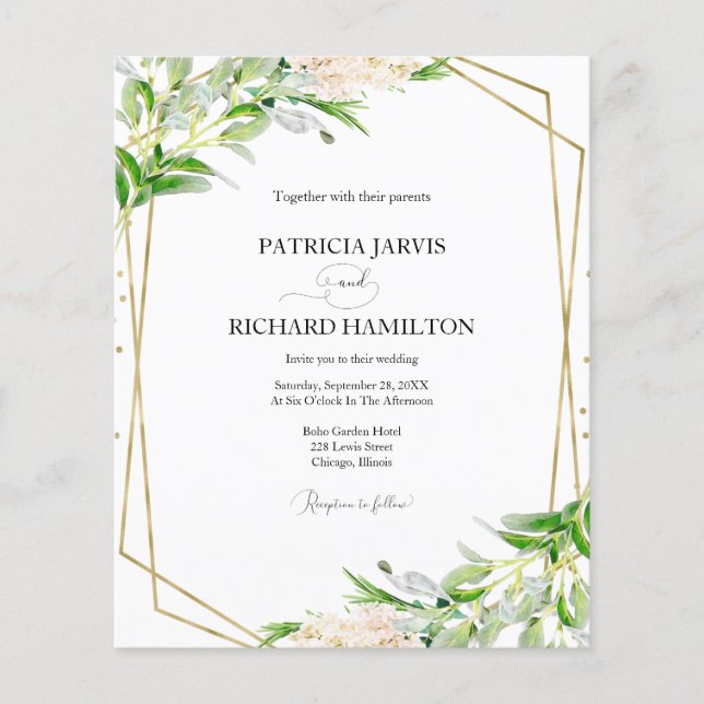 Affordable Greenery Geometric Wedding Invitation (Front)