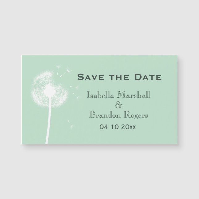 Affordable Mint Dandelion Save the Date Magnet (Front)